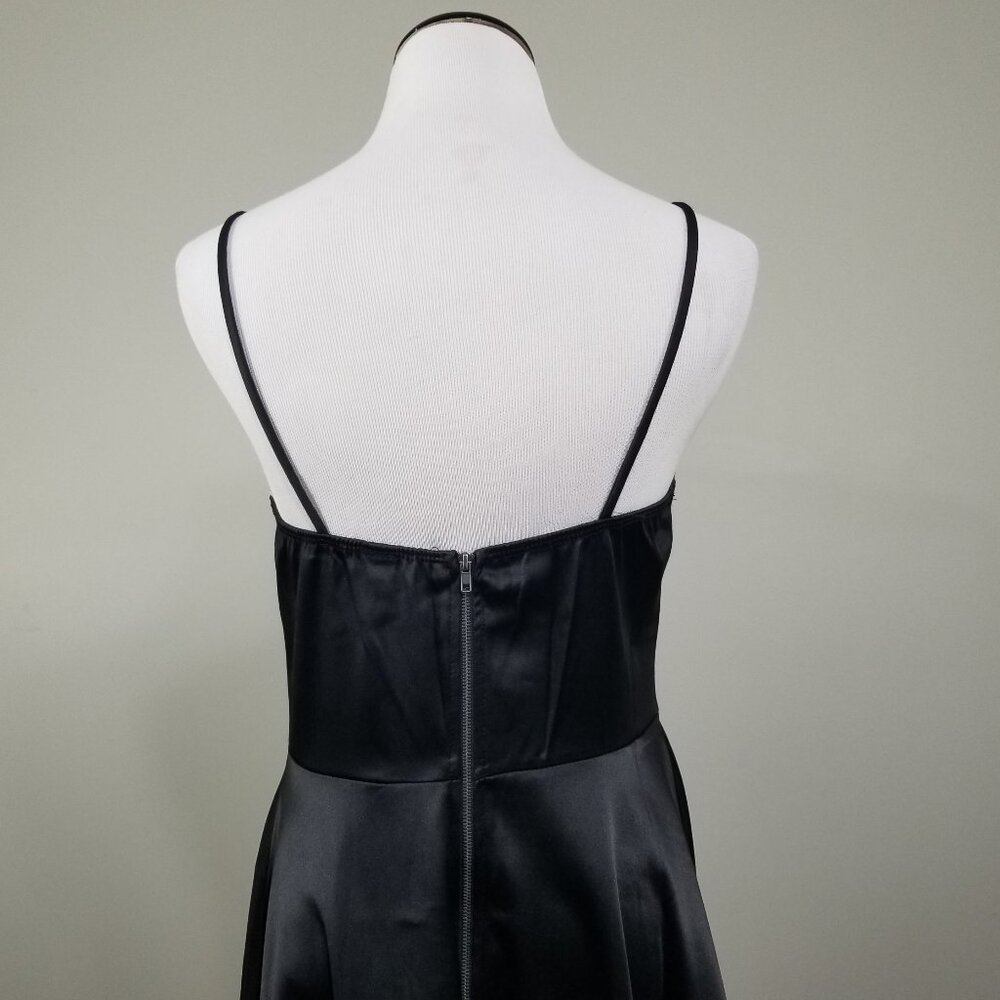 Nwt Windsor Black Satin Dress M Womens Spaghetti Strap Short Fit + Flare Swing - Picture 5 of 7